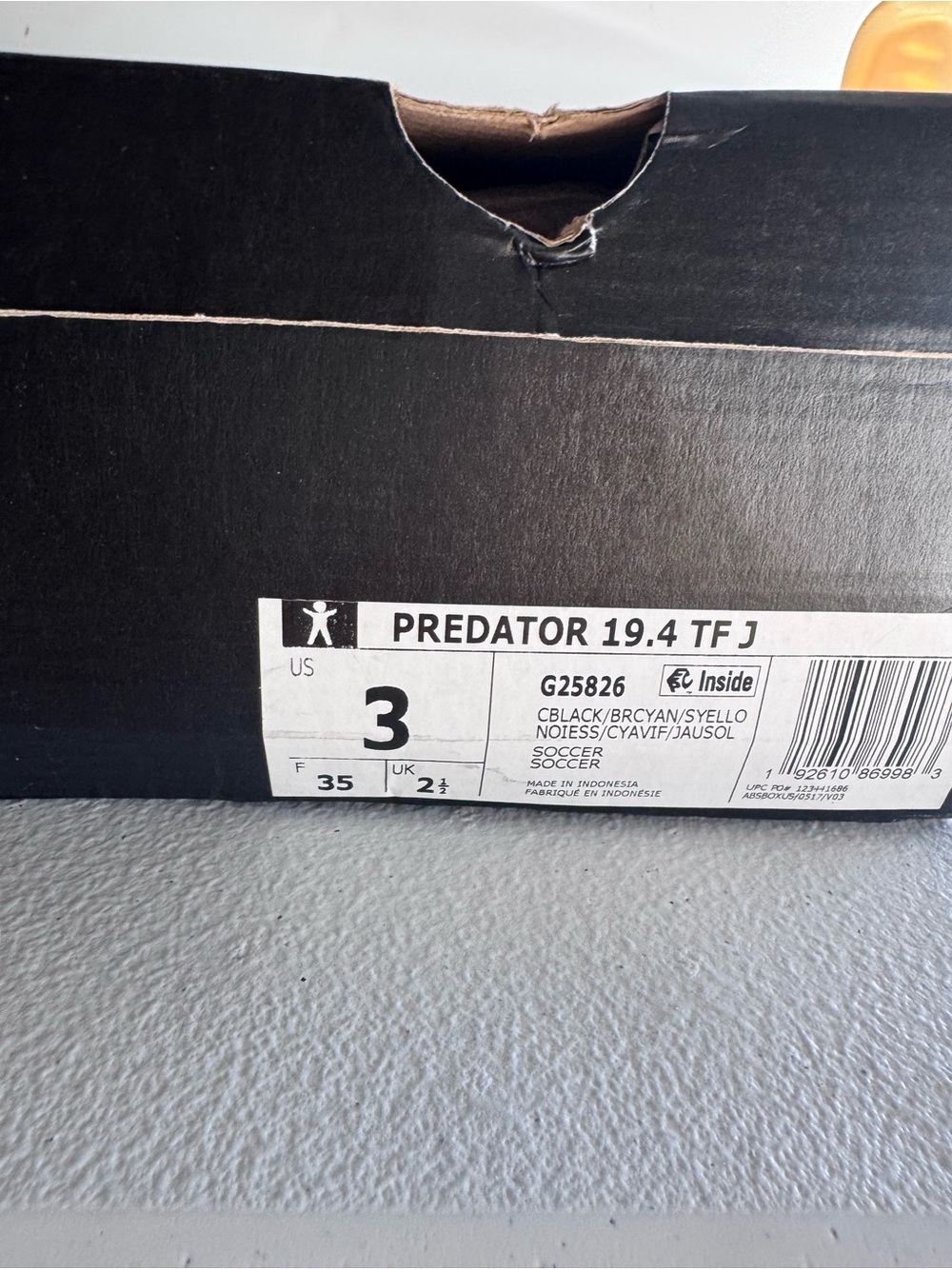 adidas Predator 19.4 TF J Black and White Shoe Box